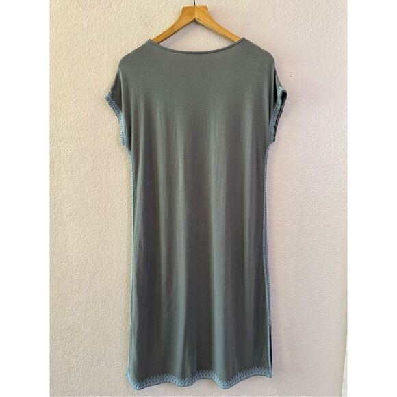 J Jill Relaxed Embroidered T-Shirt Dress Size XS Gray Green Casual Short Sleeve - Picture 7 of 11